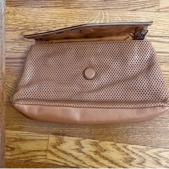 Rebecca Minkoff Perforated Leather Clutch Cognac Brown Magnetic Closure Purse - Picture 5 of 11